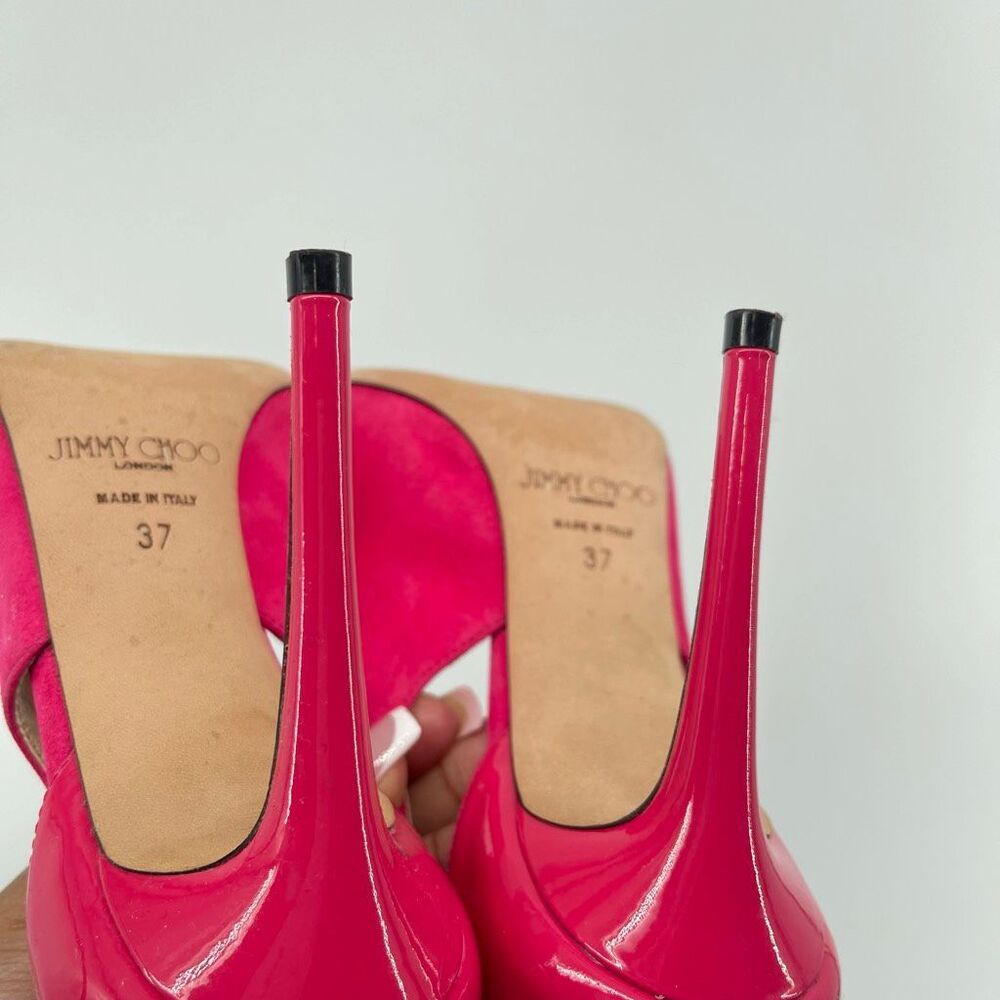 Jimmy Choo Saga 100 Pink Suede Patent Pointed Toe Pumps EU 37 US 7 - Picture 8 of 16